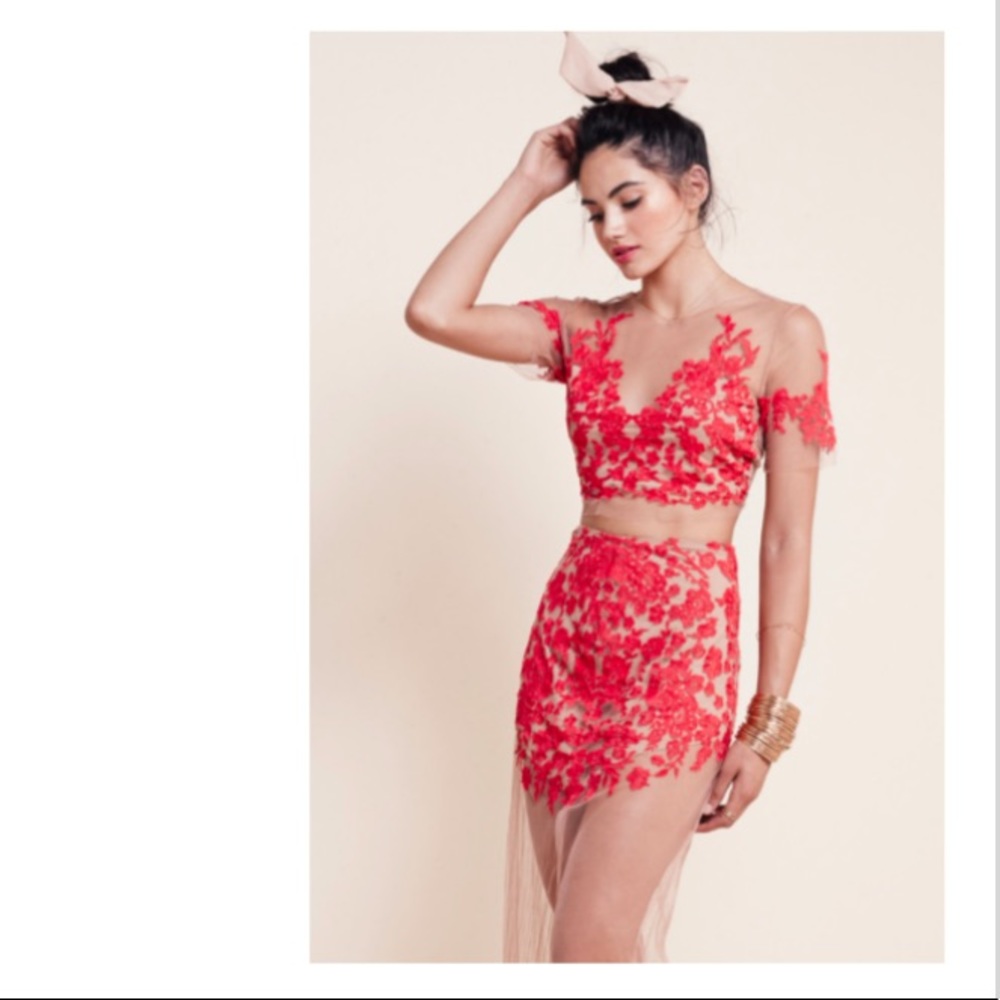 For Love and Lemons Red Luau Crop Top and Skirt